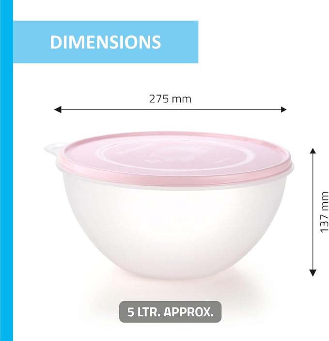 SIGNORA WARE Large Food Storage Containers with Lids Set of 2 – Durable Food Containers with Lids Airtight – Food Grade Non-BPA Plastic Salad Bowl with Lid Leftover Containers – Nestable Design