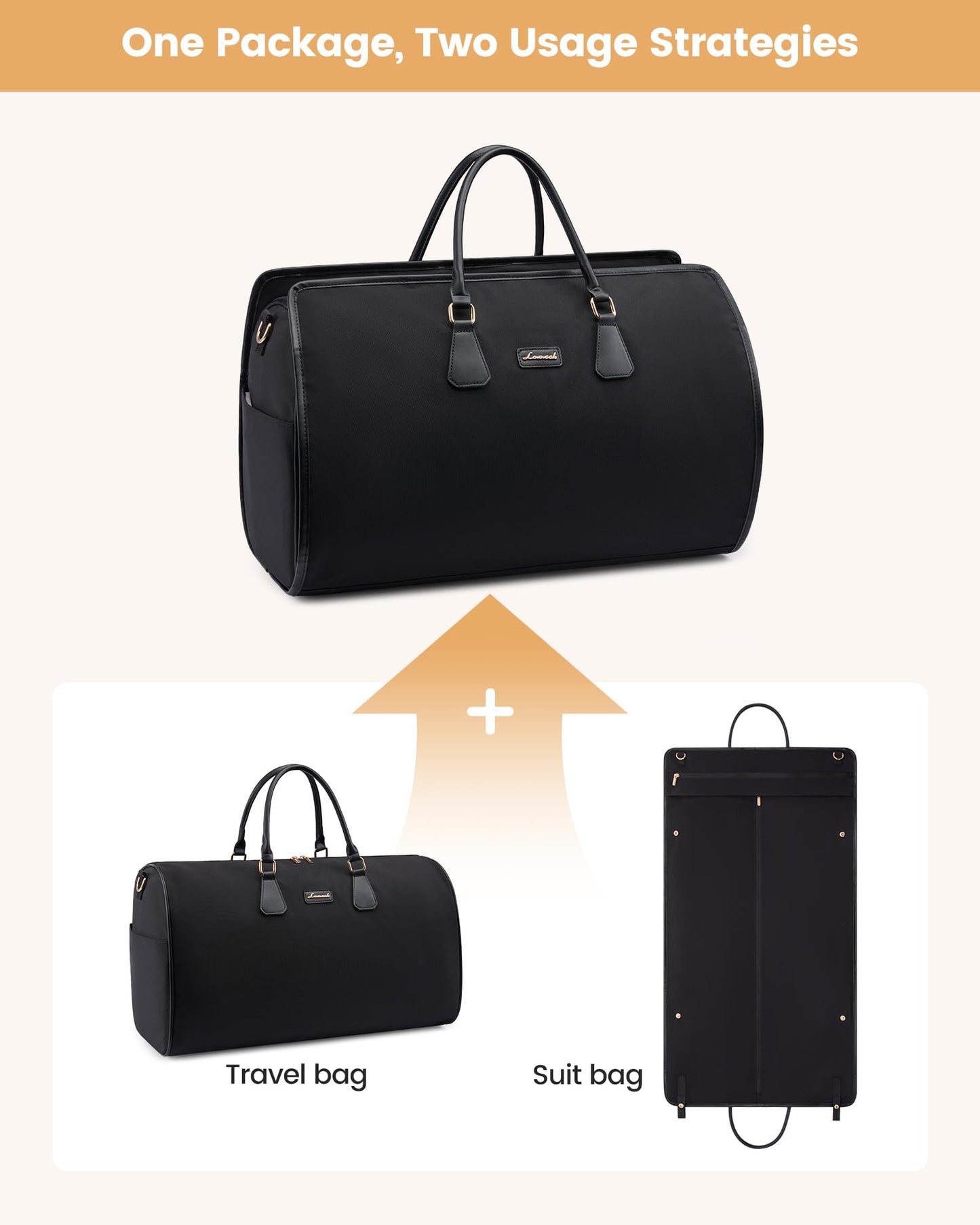 LOVEVOOK Convertible Travel Duffle Bag for Women Men,2 in 1 Garment Bag for Travel with Shoe Pouch,Overnight Weekender Carry On Duffel Bags for Airplane,Hanging Suitcase Suit Dress Business for Trip