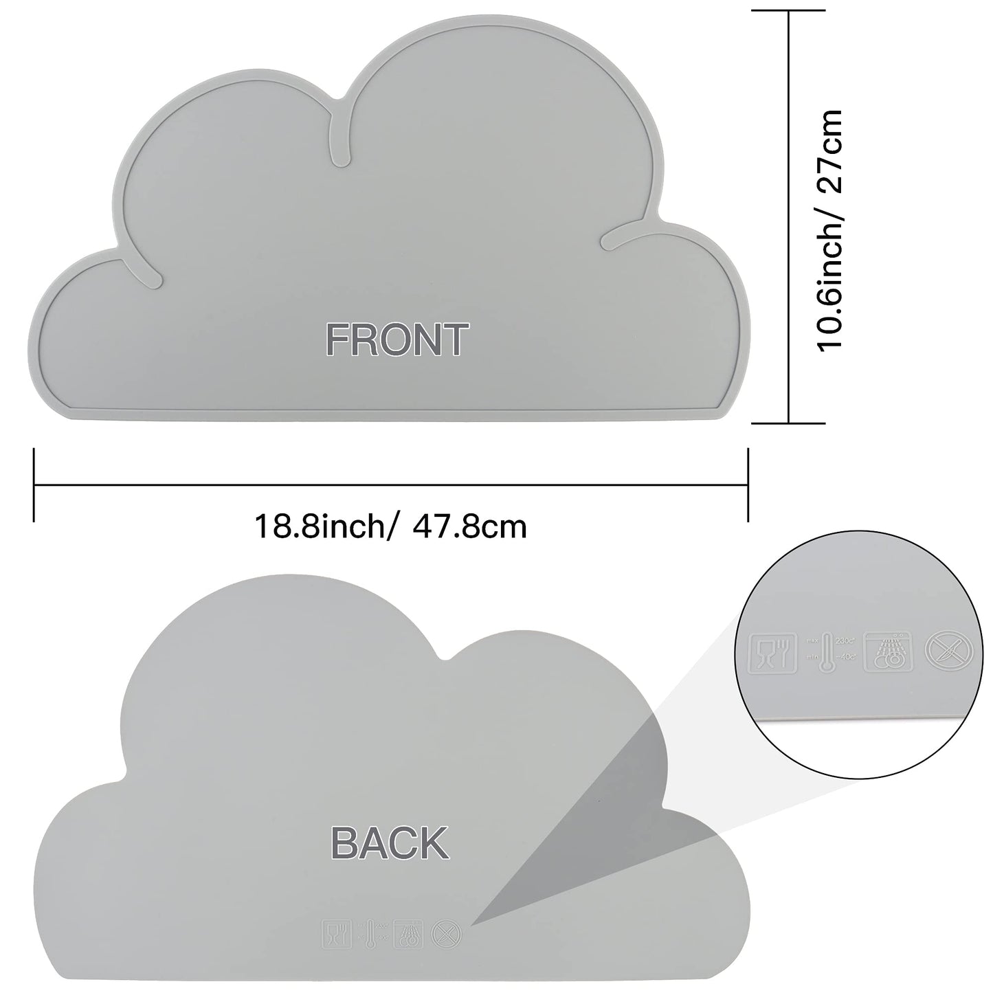 DesignSter Pet Food Mats–Dog Cat Feeding Mat Top Grade Cloud Silicone Pad Anti-Slip Waterproof Anti-Slip Bowl Placemat (Gray)