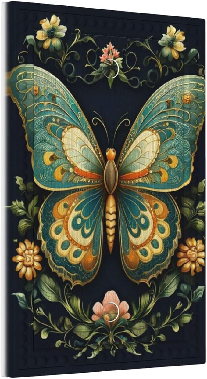 Butterfly Ornate with Flower Light Switch Covers No Device Wall Plate 1 Gang Decorative Blank Switchplate Electrical Faceplate for Country Living Bedroom Decor