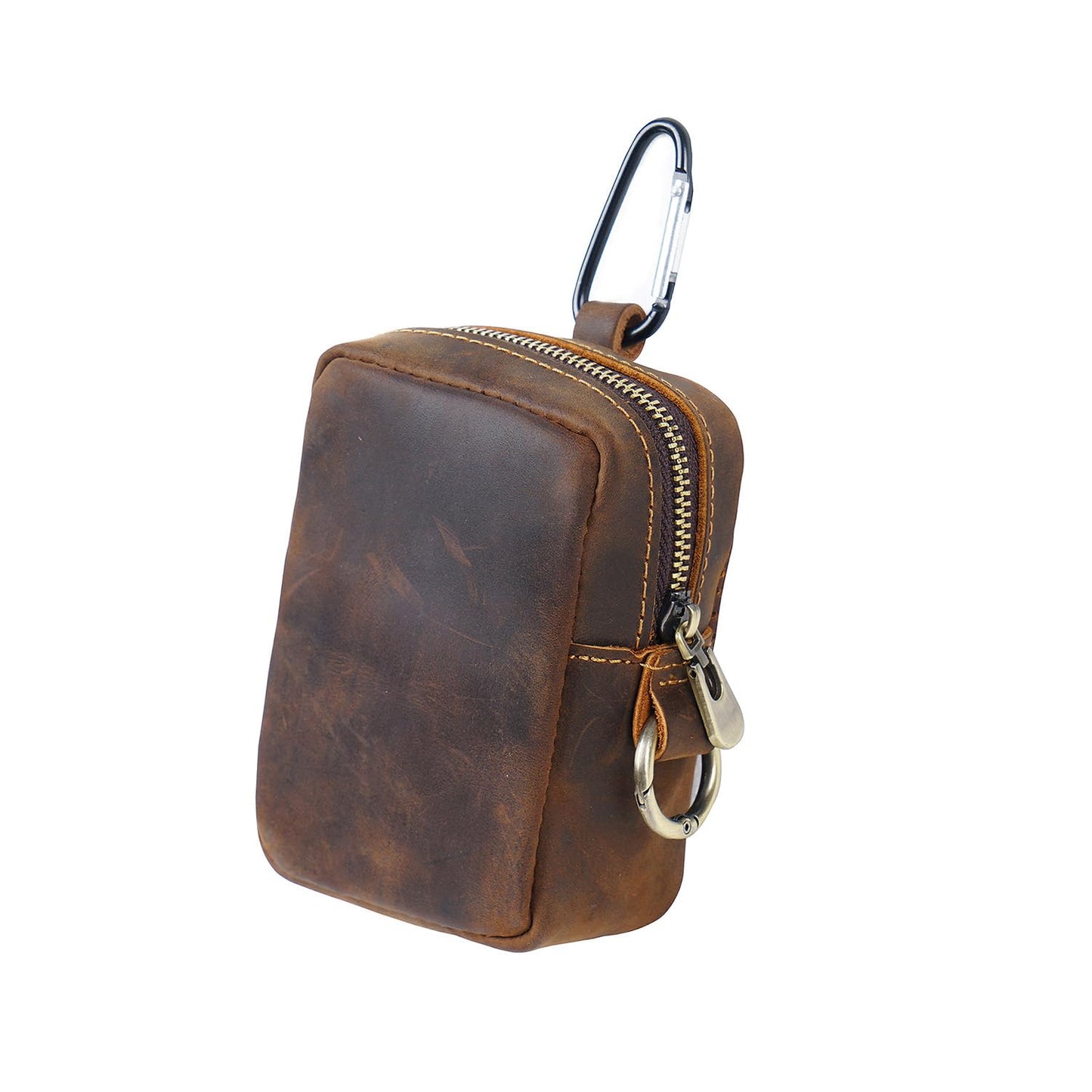 RRBMMH Crazy Horse Leather Coin Purse Retro Zipper Wallet Genuine Leather Coin Pouch for Men Small Leather Change Purse with Key Ring for Travel