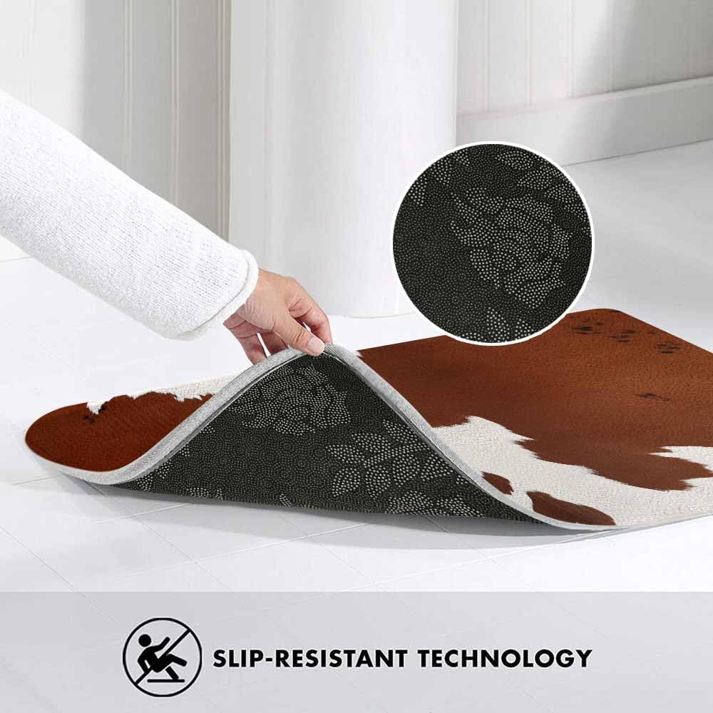 Lungtao Cowhide Bath Mat for Bathroom Farm Animal Brown Cowhide Print Cow Bath Rugs Door Mat Non Slip Rubber Backed Bathroom Floor Mat for Bathtub Sink Shower 20"X32"