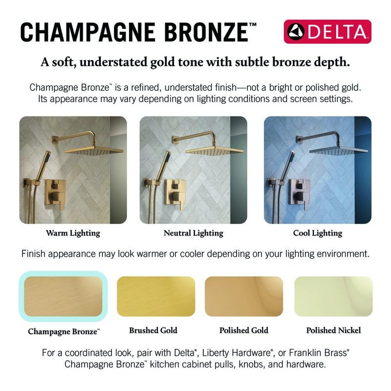 Delta Saylor 17 Series Brushed Gold Dual-Function Shower Faucet Set with In2ition 2-in-1 Dual Shower Head with HandHeld Spray Combo, Valve Trim Kit, Champagne Bronze T17235-CZ-I (Valve Not Included)
