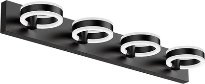 LED Bathroom Light Fixtures, 33inch Black Vanity Lights, Modern 4 Light Acrylic Wall Sconces, 350° Rotatable Wall Lighting Fixture Over Mirror