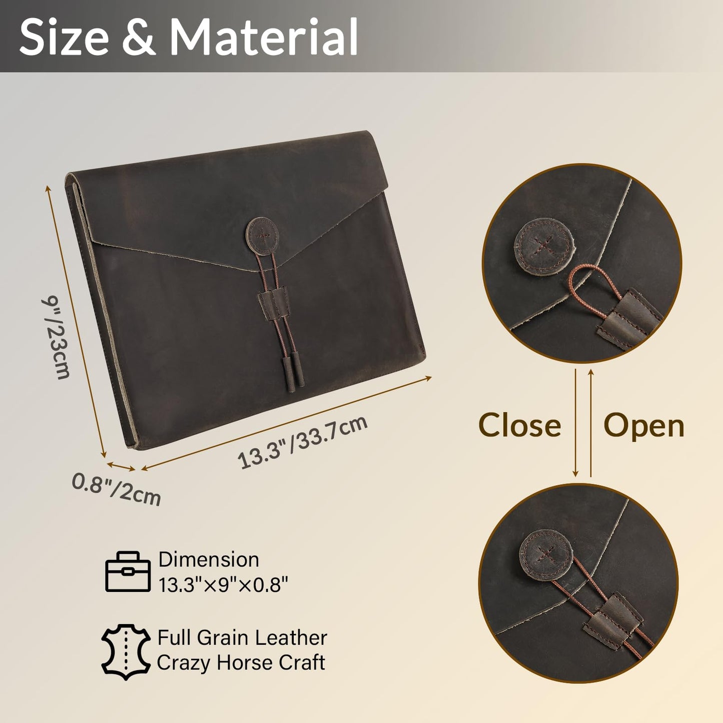 GZRHKJ Genuine Leather Envelope Document Holder， Leather File Folder Organizer，Envelope Document Holder for Men&Women, Personalized Folio Laptop Sleeve Case for 15" Laptops, Tablets