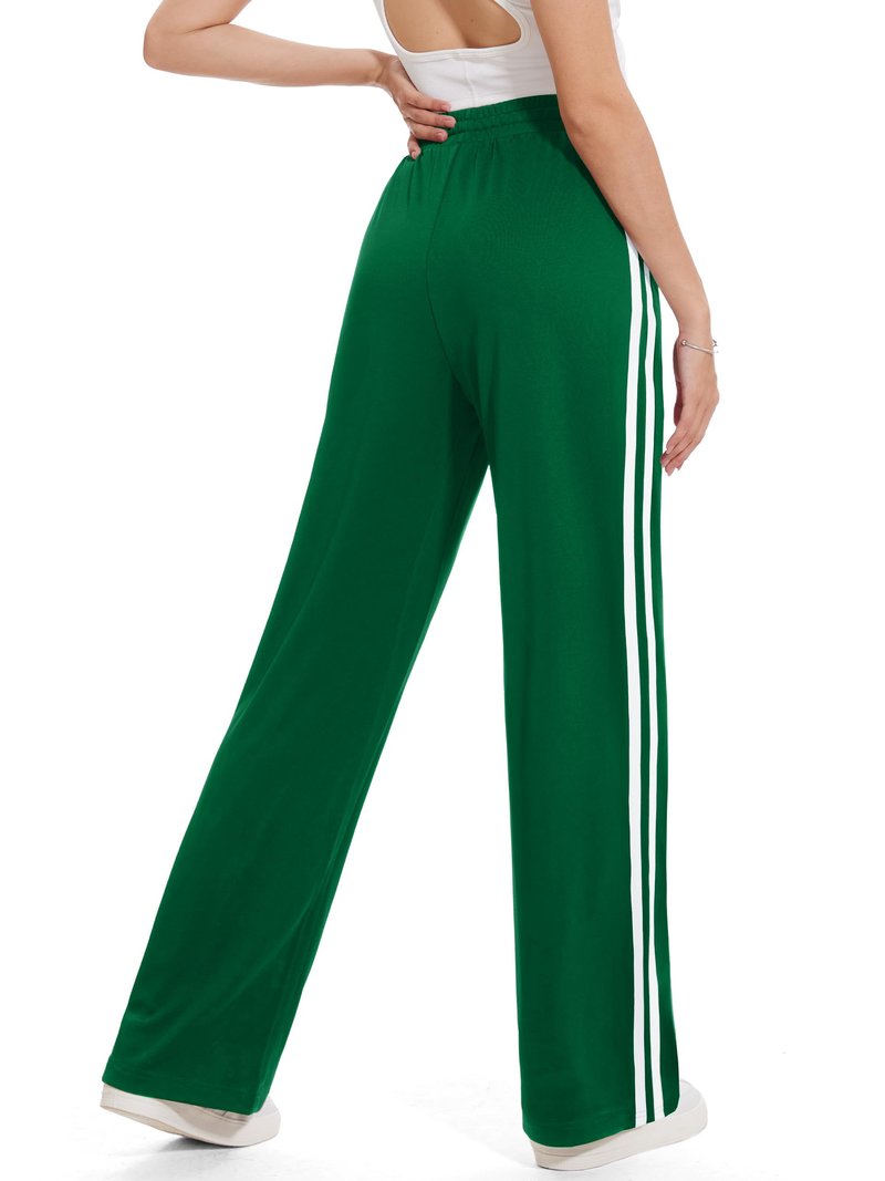 Tapata Tall Women 34" Inseam Warm Up Track Pants Wide Leg Sweatpants Lightweight Side Stripe Ladies Slacks Workout, Green, L