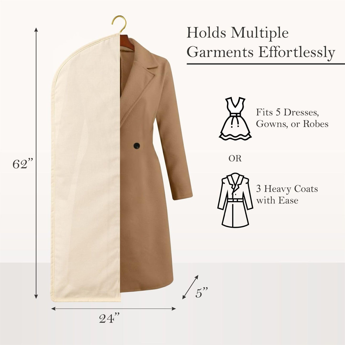 100% Cotton Garment Bag | Long | Breathable Garment Bags for Hanging Clothes | Garment Storage Bag for Long Dresses & Coats Storage | Pack of 1 (62 Inch)
