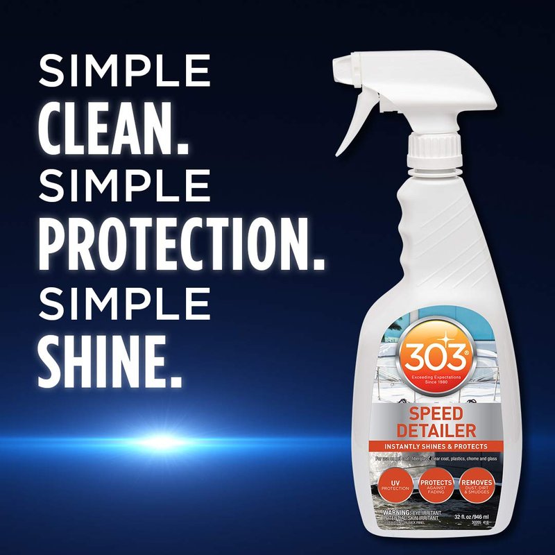 303 Products Marine Speed Detailer - Instantly Shines And Protects - UV Protection - Protects Against Fading - Removes Dust, Dirt, And Smudges, 32 fl. oz. (30205)Packaging May Vary, White