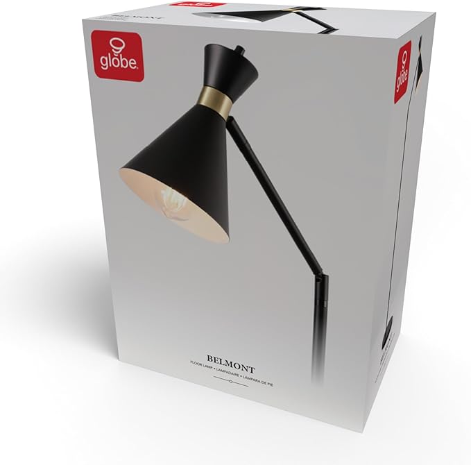 Globe Electric 62" Floor Lamp, Matte Black, Matte Brass Accents, On/Off Rotary Switch on Socket, Living Room & Bedroom Lighting