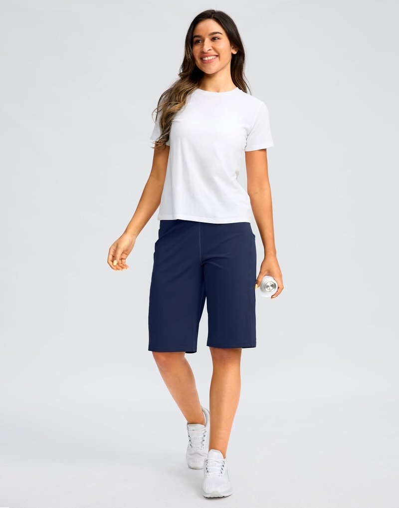 G Gradual Bermuda Shorts for Women with Pockets 12" Knee Length Women's High Waisted Stretch Long Shorts Walking Casual(Navy,L)
