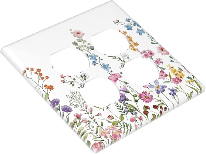 Decorative Light Switch Cover Plate Rustic Wild Floral Vintage Watercolor Flower 2 Gang Socket Covers Double Duplex Wallplates Switch Plates and Outlet Covers for Bedroom Bathroom Decor