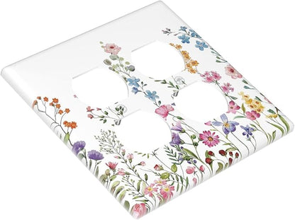 Decorative Light Switch Cover Plate Rustic Wild Floral Vintage Watercolor Flower 2 Gang Socket Covers Double Duplex Wallplates Switch Plates and Outlet Covers for Bedroom Bathroom Decor