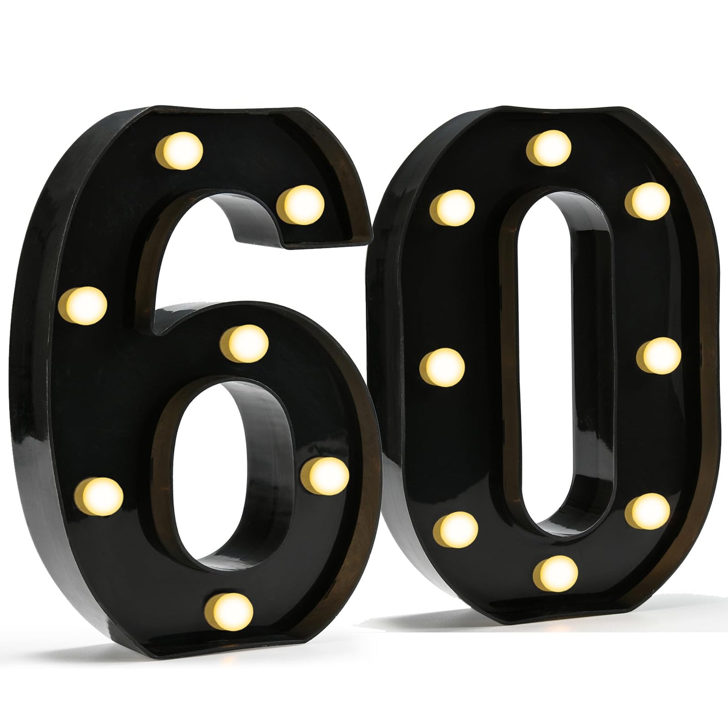 Pooqla Decorative Led Light Up Number Letters, Black Plastic Marquee Number Lights Sign for 60th Birthday Party Wedding Decor Battery Operated Black Decoration 60