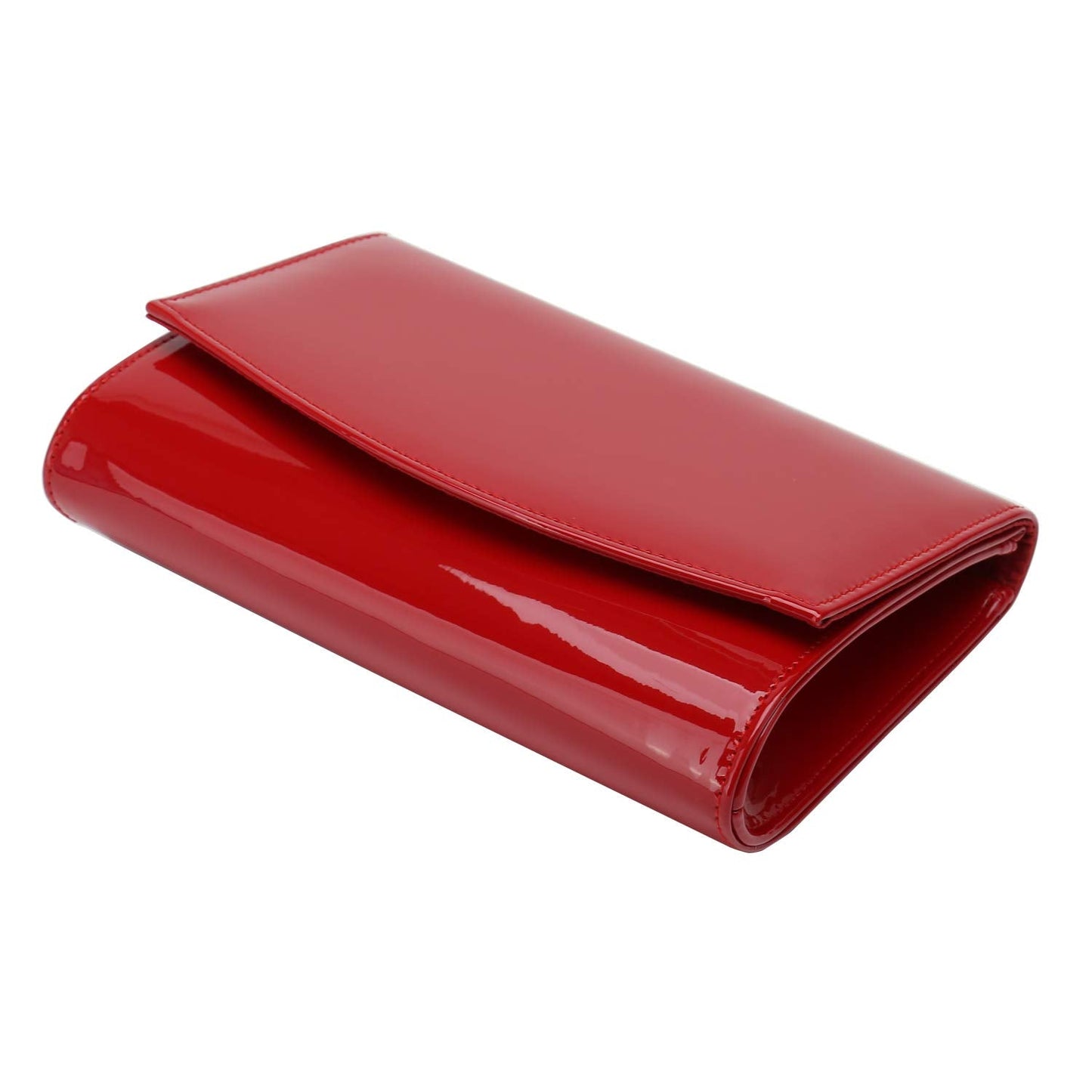 CHARMING TAILOR Patent Leather Flap Clutch for Women Classic Elegant Evening Bag Chic Dress Purse (Red)