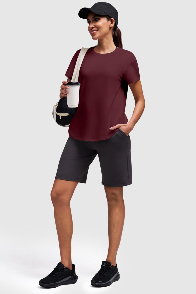 Alaroo Workout Tops for Women Short Sleeve T-Shirts Loose Fit Shirts Fitness Clothing Pilates Summer Tops 2026 Lightweight Red M