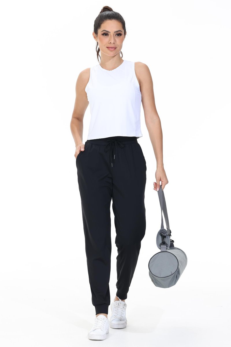 Athletic Joggers for Women with pockets Workout Running Track Pants Work Golf Gym Active Sport Sweatpants Tall Cropped Lightweight Lounge Casual Travel Jogger Outfits Trendy Clothes 29" Black L