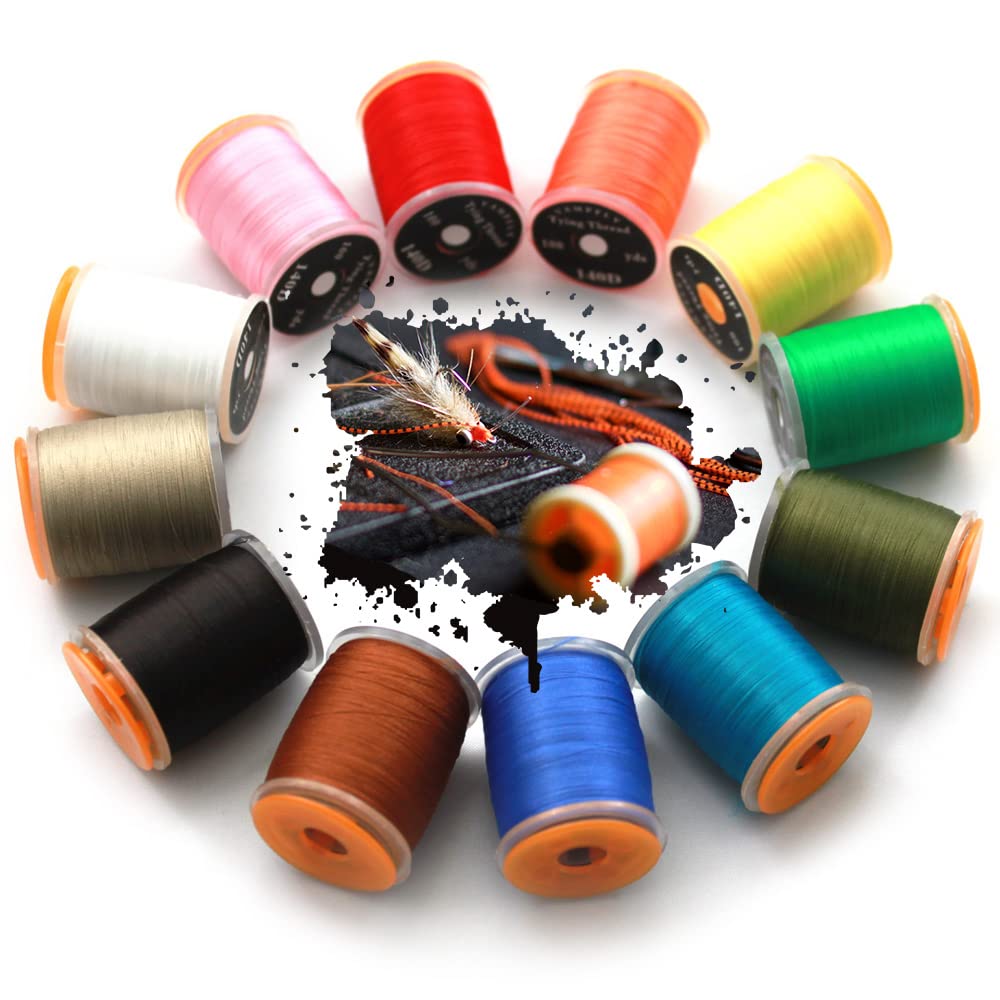 HERCULES 140D Fly Tying Thread 12 Colors Non Waxed Fly Tying Wires Materials Kits Fly Tying Tieing Supplies for Dry Wet Flies (12 Colors)