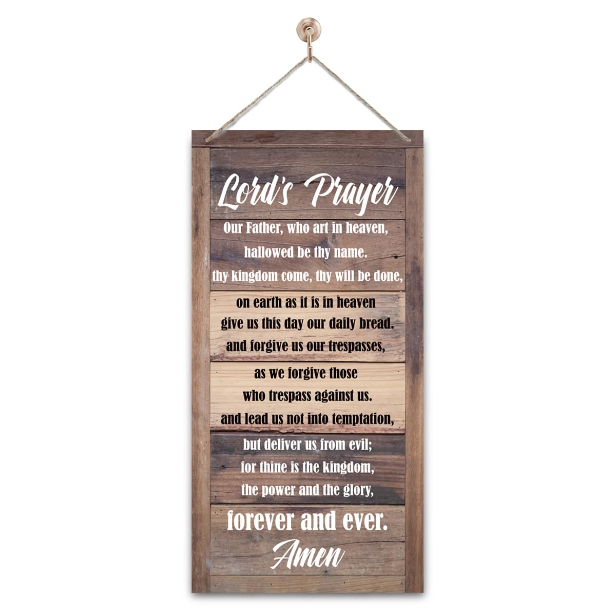 Lord's Prayer Hanging Sign - Christian Decor Wall Plaque, Rustic Door Sign With Hanging Rope, Religious Artwork, Farmhouse Door Hanger, Home Wall Decor, Gift, Brown