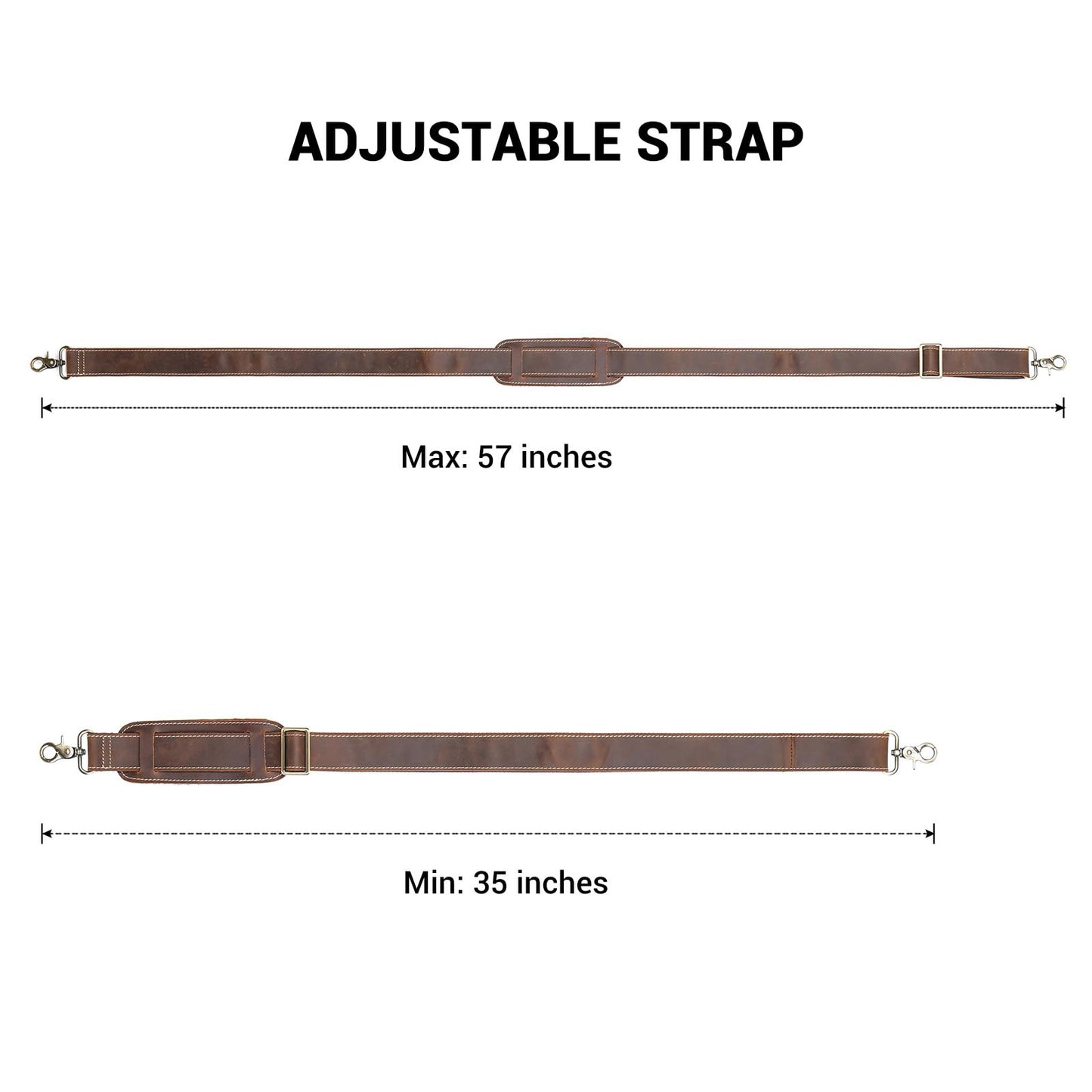 MASIWEI Genuine Leather Bag Strap Replacement Shoulder Strap Adjustable with Padded for Duffel Bag, Crossbody Bag, Laptop Bag, Briefcase, Messenger Bag,Coffee