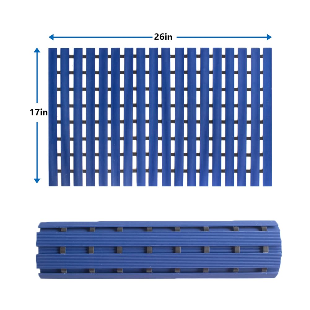 SUWUYUE Bath Mat Non Slip Shower Mat Bathtub with Drain Holes and Heavy Duty Rubber No Suction Cups Sturdy Shower Stall Tub Mat for Bathroom, Shower Floor, Pool, SPA, (Blue, 17"x26")