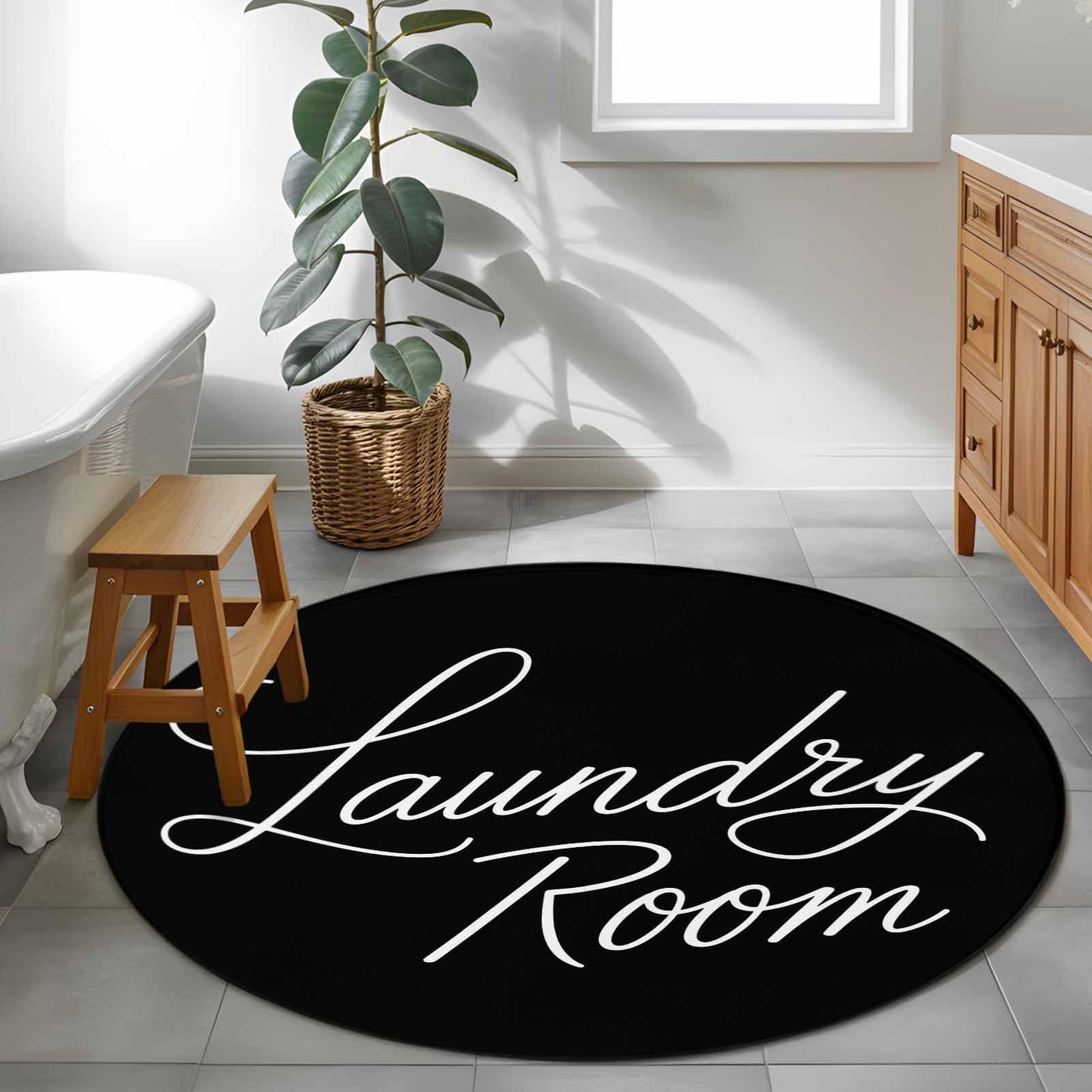 Round Area Rug 3ft Laundry Room Floor Carpets Indoor Floor Area Mat Stain-Proof Mat Circle Rugs for Living Room Dining Room Kitchen Bedroom, Black Modern Sofa Throw Carpet