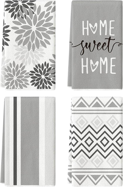 Artoid Mode Grey Home Sweet Home Stripes Boho Spring Kitchen Towels Dish Towels