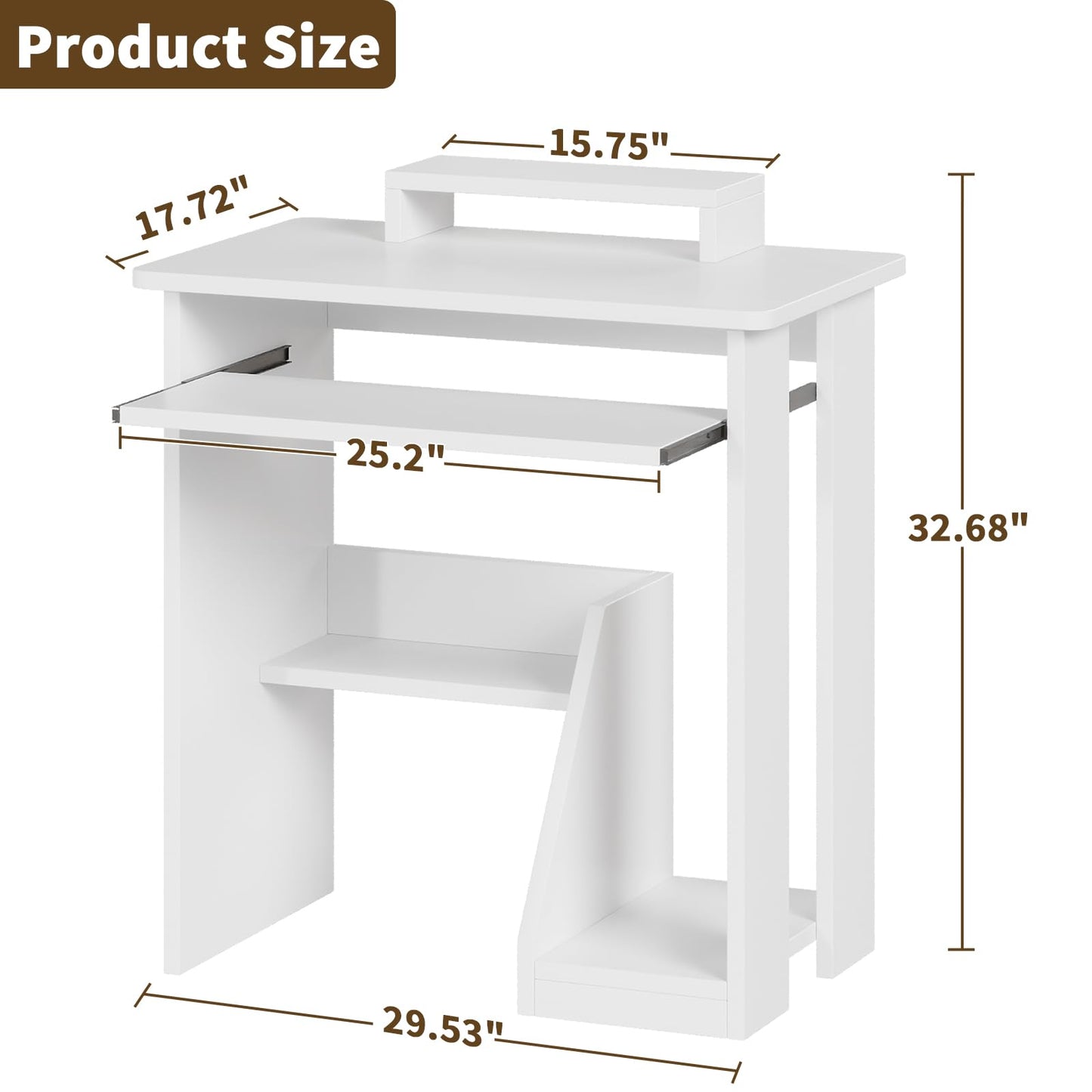 ALISENED 30" Small Computer Desk with Keyboard Tray Monitor Stand, Study Writing Desk with Storage Shelves, Modern Workstation for Small Spaces, Save Space, White