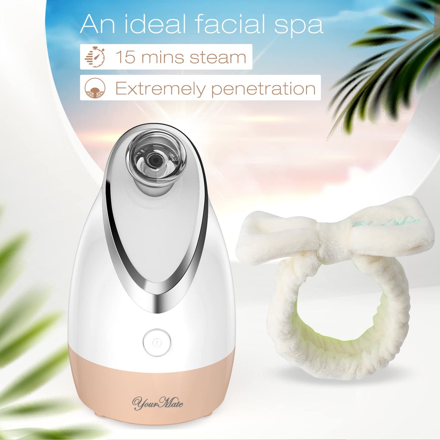 YourMate Facial Steamer Nano Ionic Face Steamer, Adjustable Nozzle with Aromatherapy Warm Mist for Sinuses Moisturizing Humidifier Unclogs Pores, Homeuse Vaporizador Facial (White)