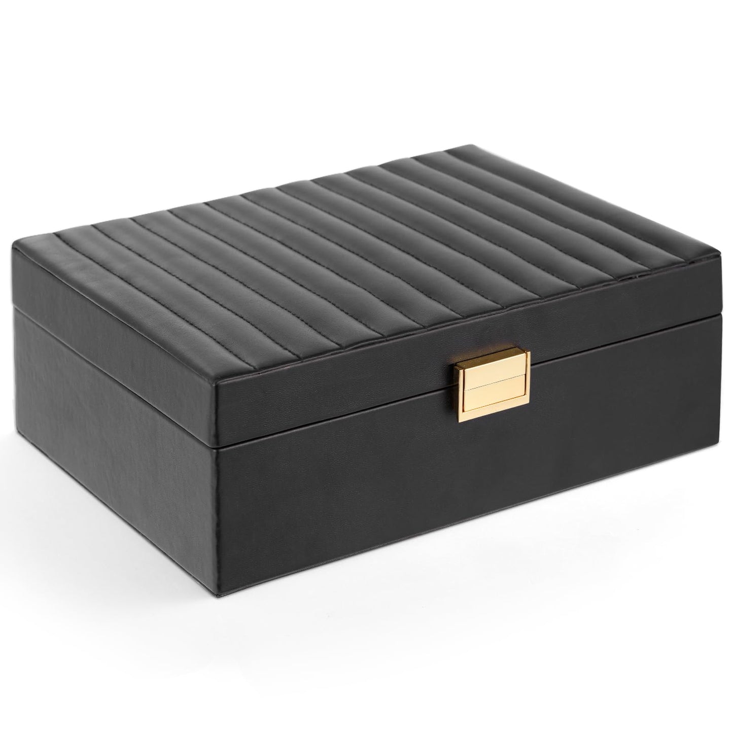 Gifturbo Jewelry Boxes for Women, Black 2-Layer Jewelry Organizer Box with Removable Tray, PU Leather Jewelry Storage Girls, Modern Style for Rings Earrings Necklace Bracelets, Gift Idea