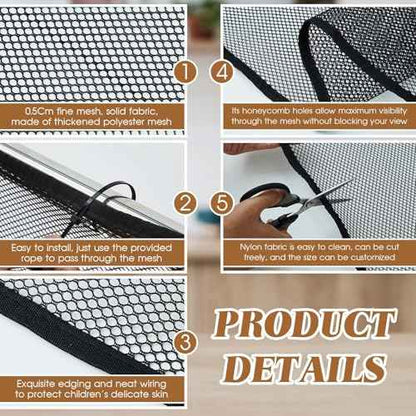 Hosuly Banister Guard 15 x 3 ft Balcony Netting for Kids Pets Stairway Safety Net Baby Fence Door Balcony Netting Safety Mesh Stair Net with No Drilling for Apartment Railing(Black)
