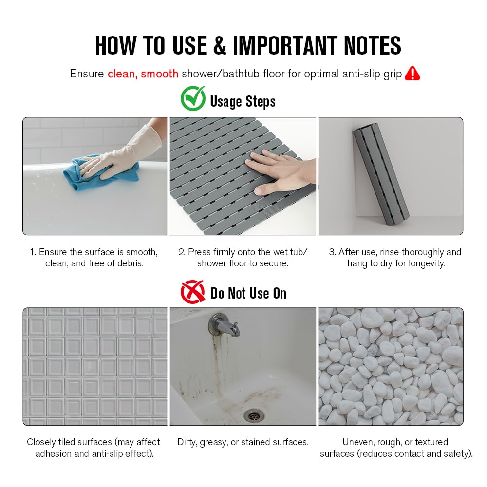 MBOSS Bathtub Mat Non Slip, Shower Mat for Inside Shower, Suction Cups Design and Drain Holes, 27.5 X 15.7 Inch, Bathroom Essentials Safe, Easy to DIY Cut, Soft and Eco-Friendly Materials