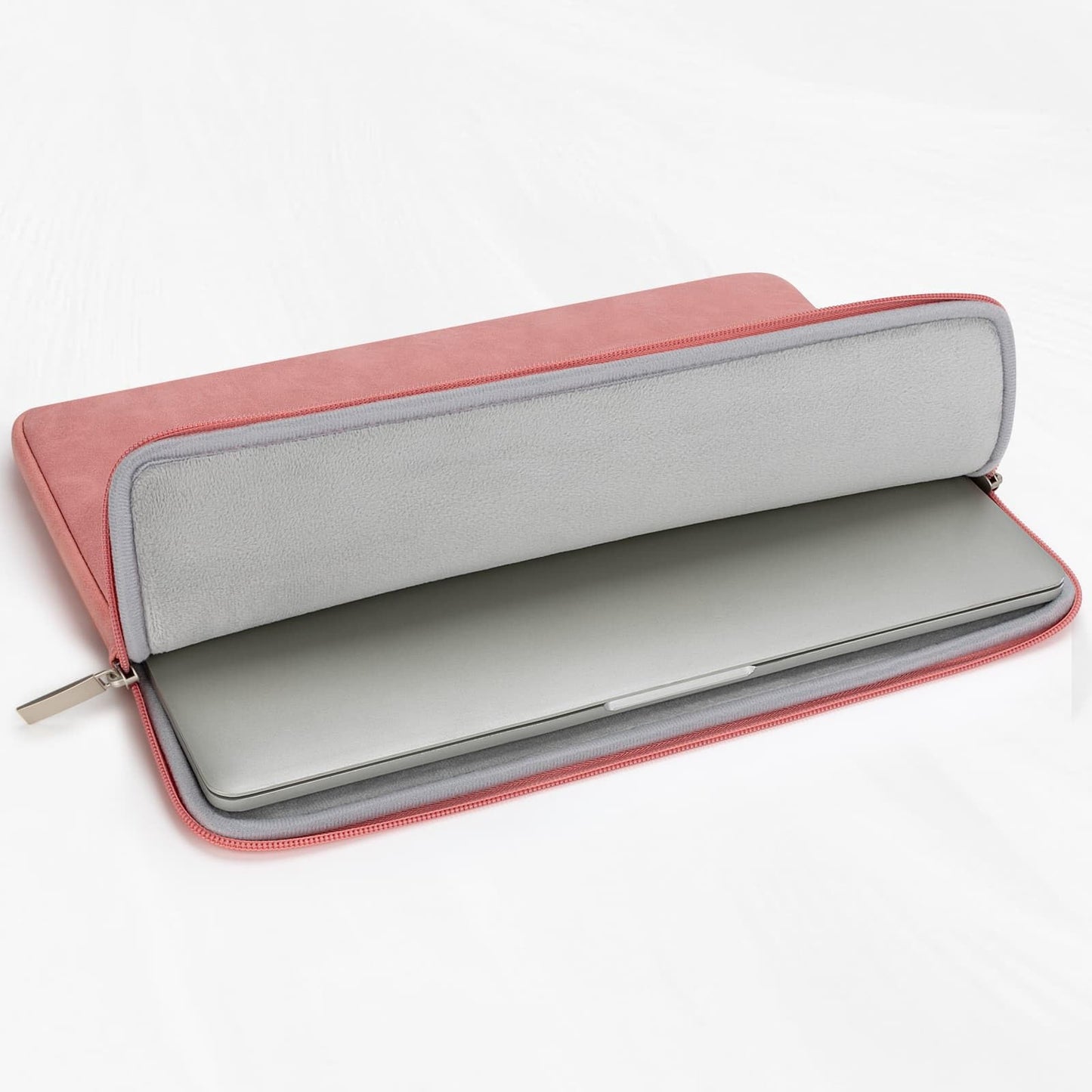 RAINYEAR 14 Inch Laptop Sleeve Protective Case PU Suede Leather Zipper Padded Cover Water Resistant Carrying Bag Compatible with 14" Notebook Computer Chromebook(Coral)