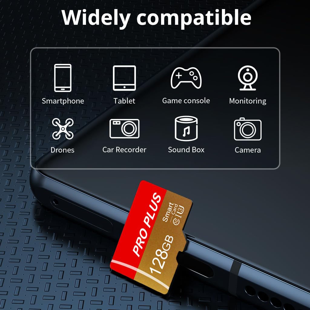 2 Pack TF Card 128GB with Adapter, High Speed Memory Card, UHS-I C10 A1 Memory TF Card for Tablet/Mobile Phone/Camera/Car Audio/Game Console (TF162 Red Gold 128GB)