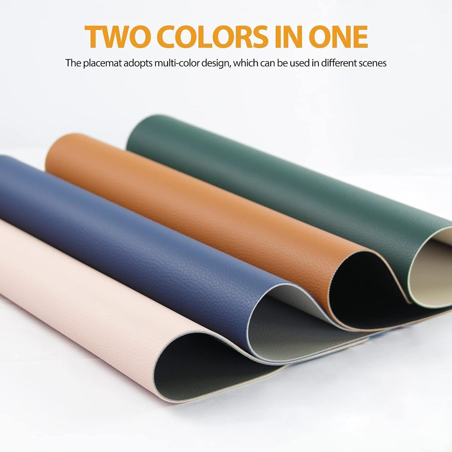 Reversible Faux Leather Placemats with Coasters Set of 8, Non-Slip Washable Table Mats for Dining, Kitchen, Heat Resistant Insulation Place Mat Easy to Clean (17 x 12 inch), Stain Resistant Placemats