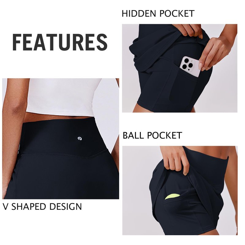 PINSPARK Women Tennis Skirts High Waisted Athletic Skorts Quick Dry Golf Skirt Lightweight Workout Skort with Pockets Shorts, Dark Navy XXL