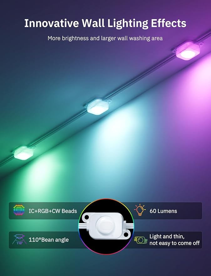 Permanent Outdoor Lights Pro, Smart LED Christmas Eaves Light 50ft with 25 IC+RGBCW LED Lights for House, IP67 Waterproof, for Halloween Xmas Decor, APP/Remote Control