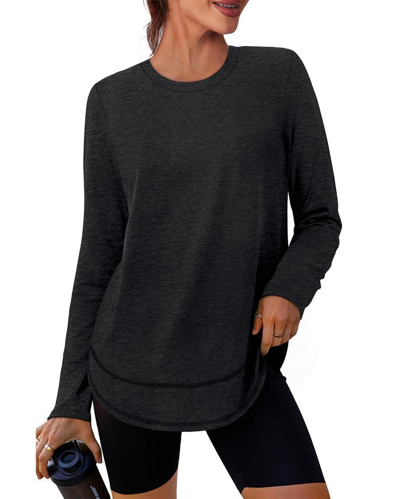 Workout Tops for Women Long Sleeve Uv Sun Protection UPF Clothing Rash Guard Moisture Wicking Pilates Outfits Tunics to Wear with Leggings Fall Winter Black 2026 L