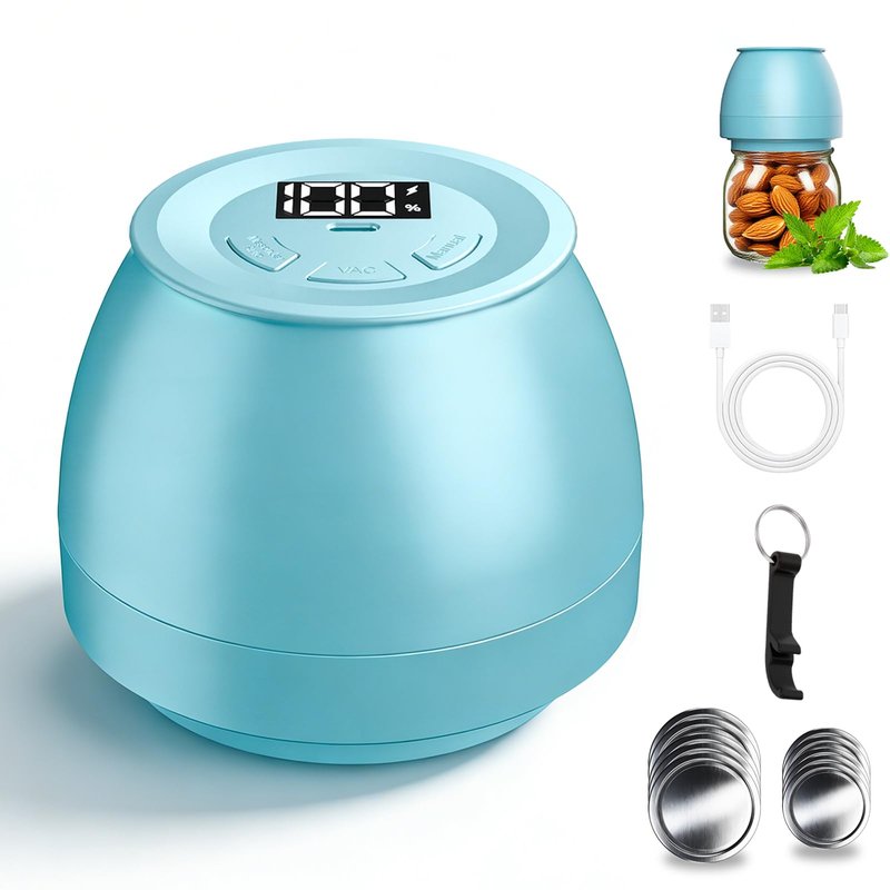 Zivif Electric Mason Jar Vacuum Sealer, Rechargeable Vacuum Sealing Kit for Wide & Regular Mouth Mason Jars, Automatic Jar Sealer for Canning and Food Storage, Includes Lids & Accessories, Blue