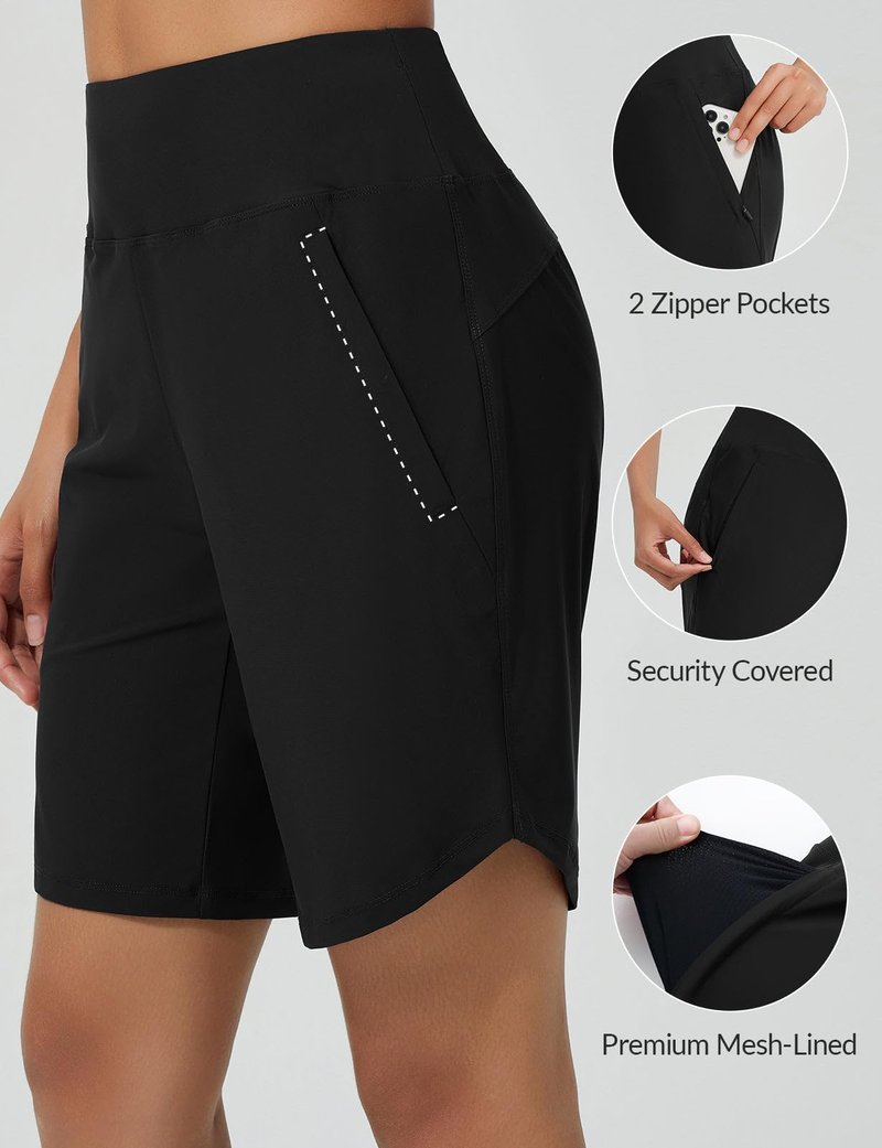 baleaf Long Board Shorts for Women Swimming High Waisted Swim Shorts Tummy Control Quick Dry Bathing Suit Shorts UPF 50+ with Liner Black L