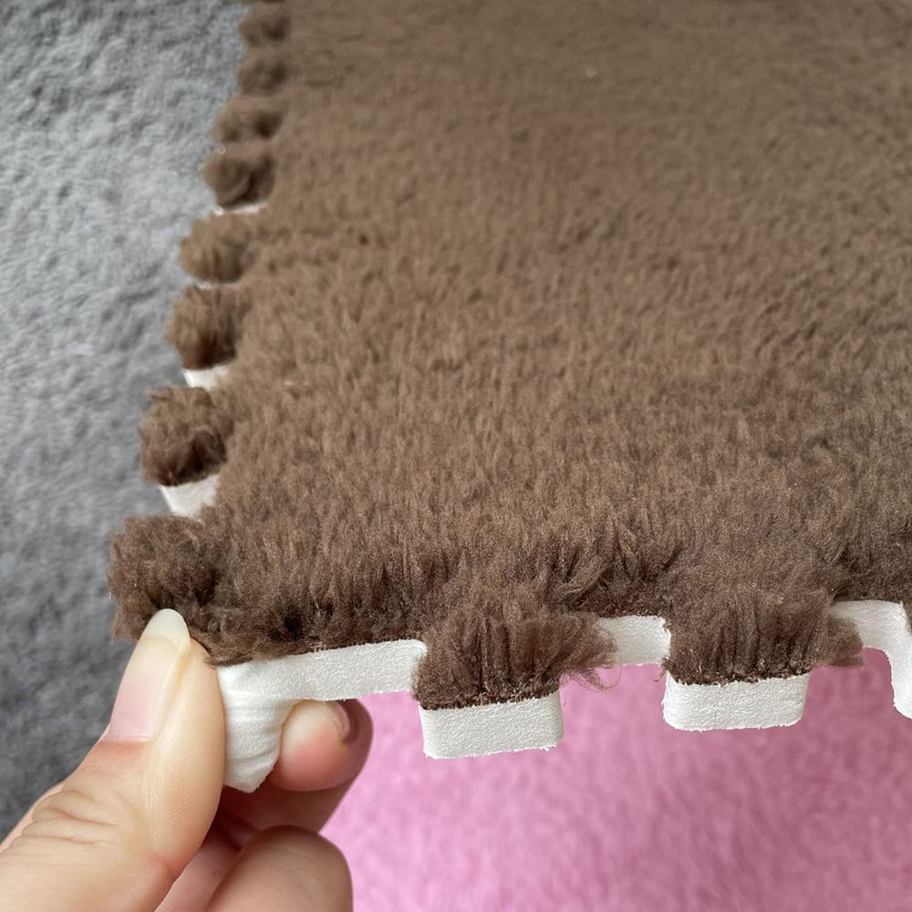ZuTKekon Square Interlocking Shaggy Soft EVA Foam Puzzle Mats Fuzzy Carpet Fluffy Area Rugs Set Tiles Plush Mat for Room Home Parlor Bedroom