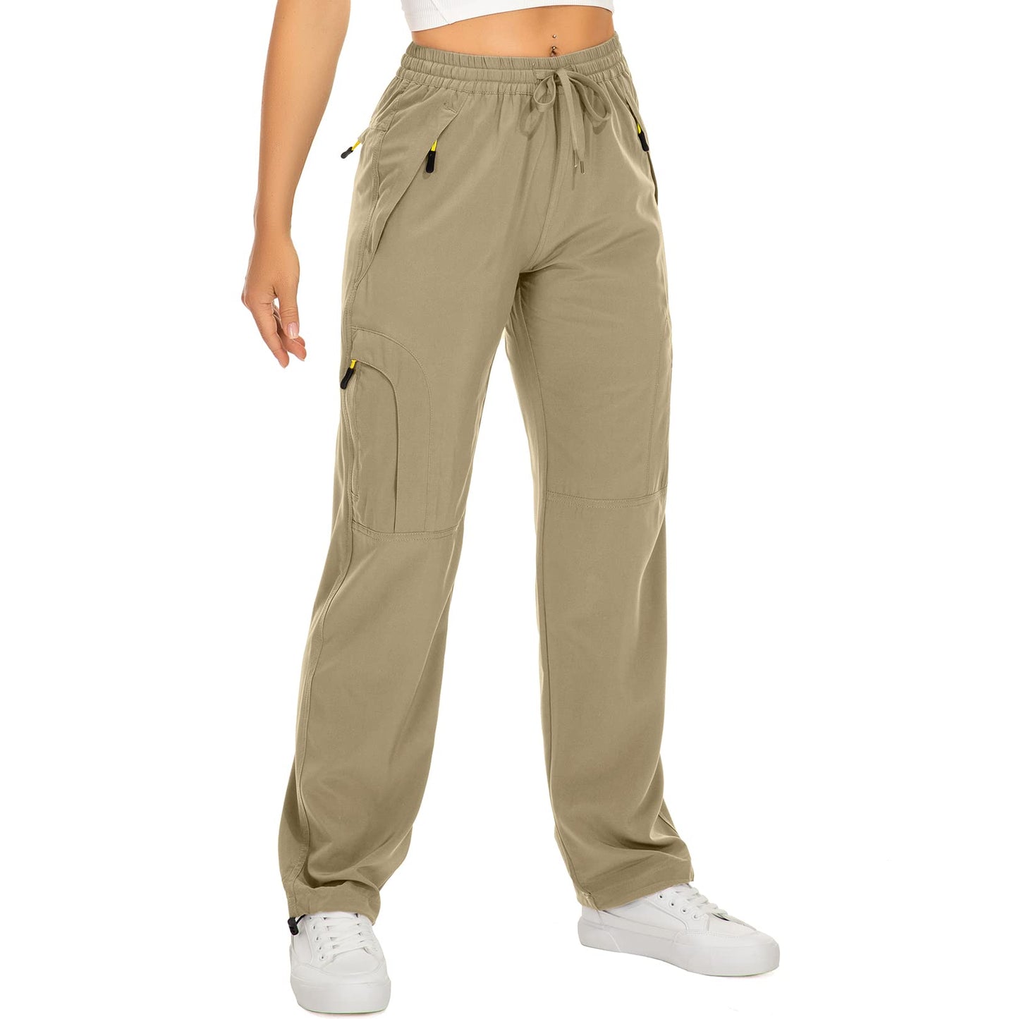 Womens Hiking Pants Sun Protection Quick Dry UPF 50 Lightweight Travel Golf Cargo Safari Pants Zipper Pockets,6608,Khaki,Tall XS