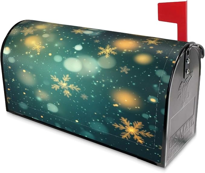 Festive Magnetic Mailbox Cover Snowflake Winter Outdoor Mailbox Protector Holiday Seasonal Decorative Garden Yard Home Large Size 25.5 x 21 Inch