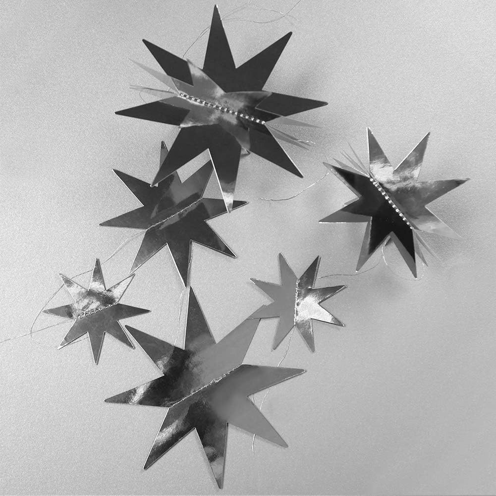 Cheerland Glitter Black Silver Party Decorations Star Garlands Starry Night Streamers Hanging Stars Birthday Twinkle Little Star Moon Decorations Graduation Halloween Wedding Bridal Ramadan NYE