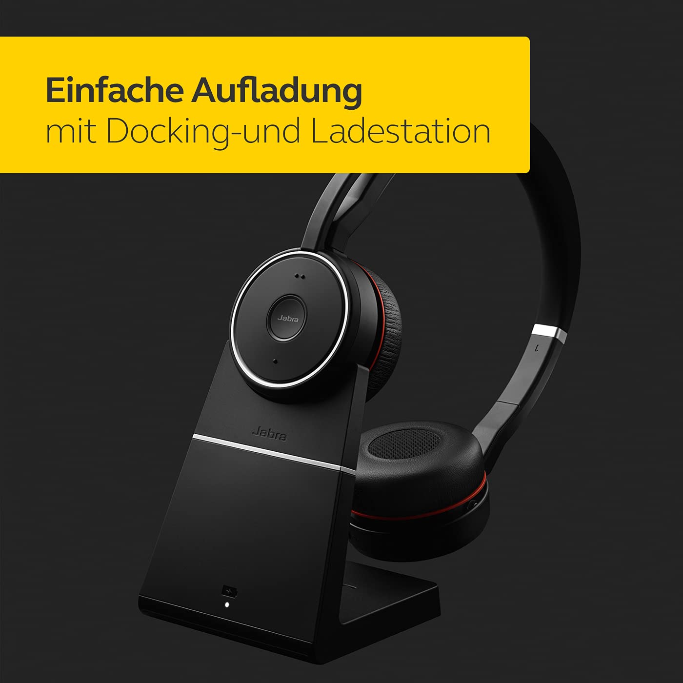 Jabra Evolve 75 MS Wireless Headset, Stereo – Includes Link 370 USB Adapter and Charging Stand – Bluetooth Headset with World-Class Speakers, Active Noise-Cancelling Microphone, All Day Battery