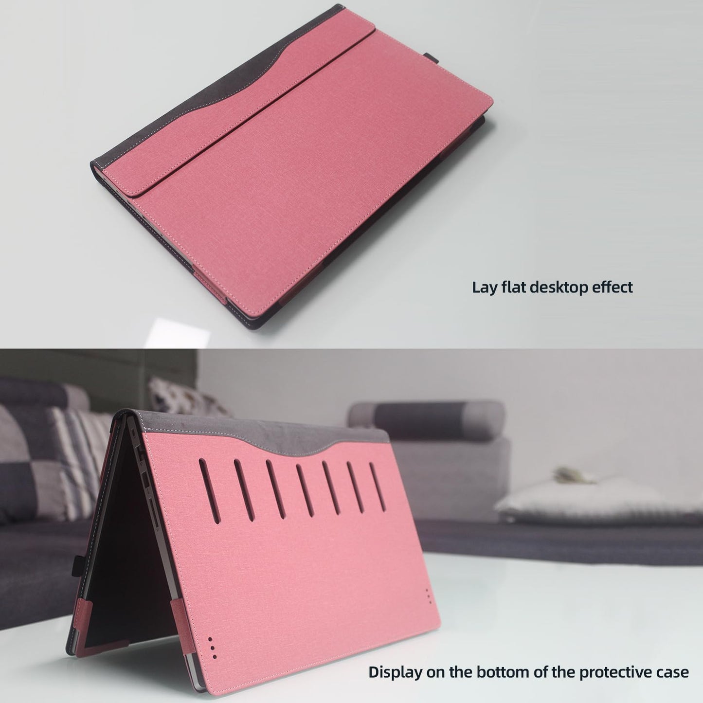 Laptop Case for Dell 16 Plus DB16250 DB16255|16 Plus 2-in-1 DB06250 [Not Other Models] All Inclusive Drop Case 16" PU Leather Protective Laptop Bag Detachable Shell (Pink)