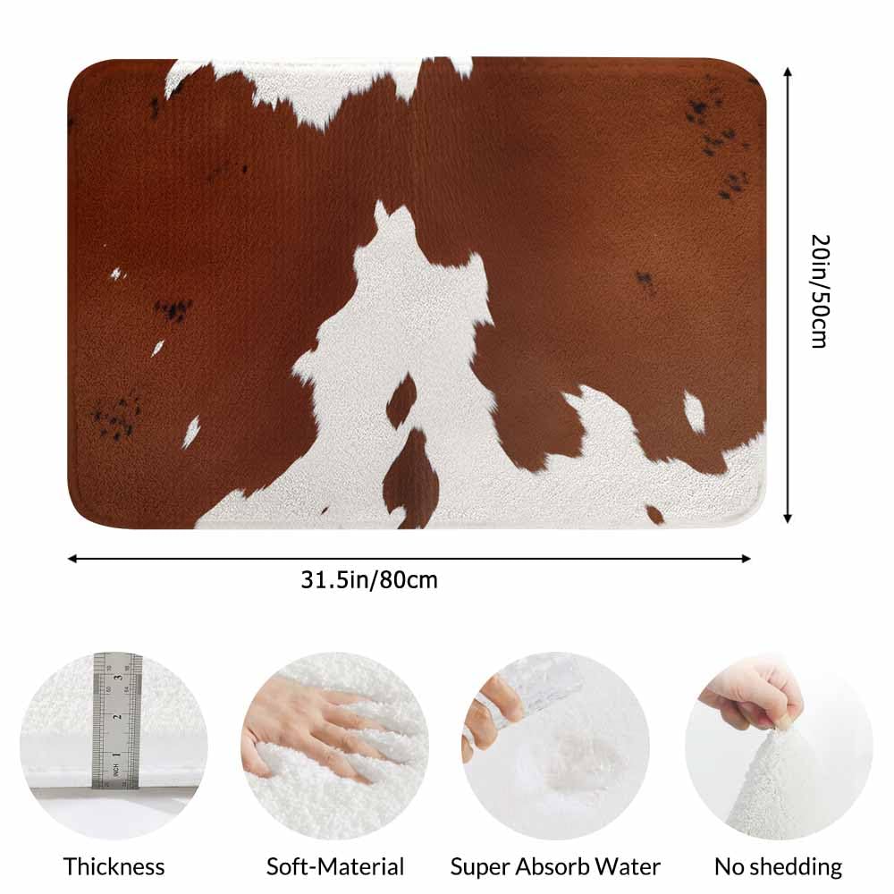 Lungtao Cowhide Bath Mat for Bathroom Farm Animal Brown Cowhide Print Cow Bath Rugs Door Mat Non Slip Rubber Backed Bathroom Floor Mat for Bathtub Sink Shower 20"X32"