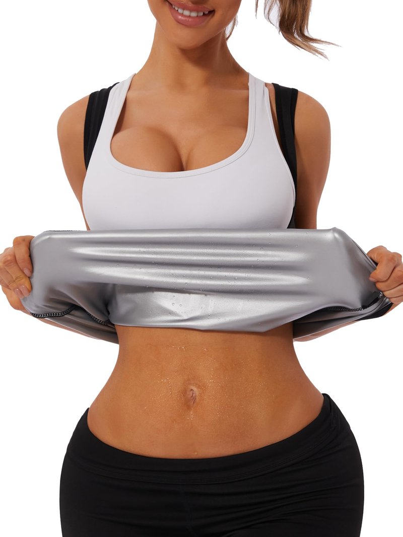 NINGMI Sauna Vest for Women Sweat Tank Top Sauna Suit Workout T Shirt Waist Trainer Body Shaper Exercise Gym
