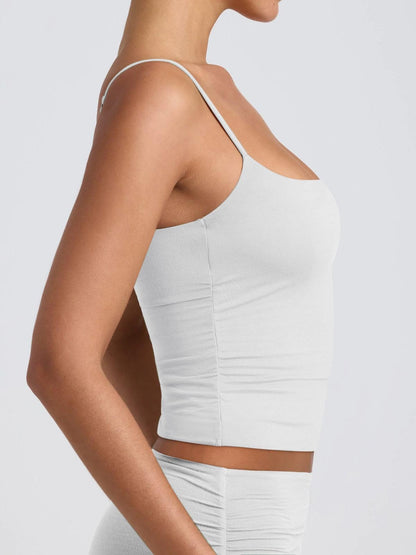 PINKMSTYLE Womens Double Lined Spaghetti Strap Tank Top Scoop Neck Sleeveless Basic Cami Shirts White Small