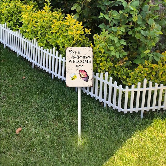 Uptell Bees Butterflies Welcome Here Yard Signs with Stakes Aluminum Sign for House/Front Door and Business Outdoor Decoration 7x8.8 Inch