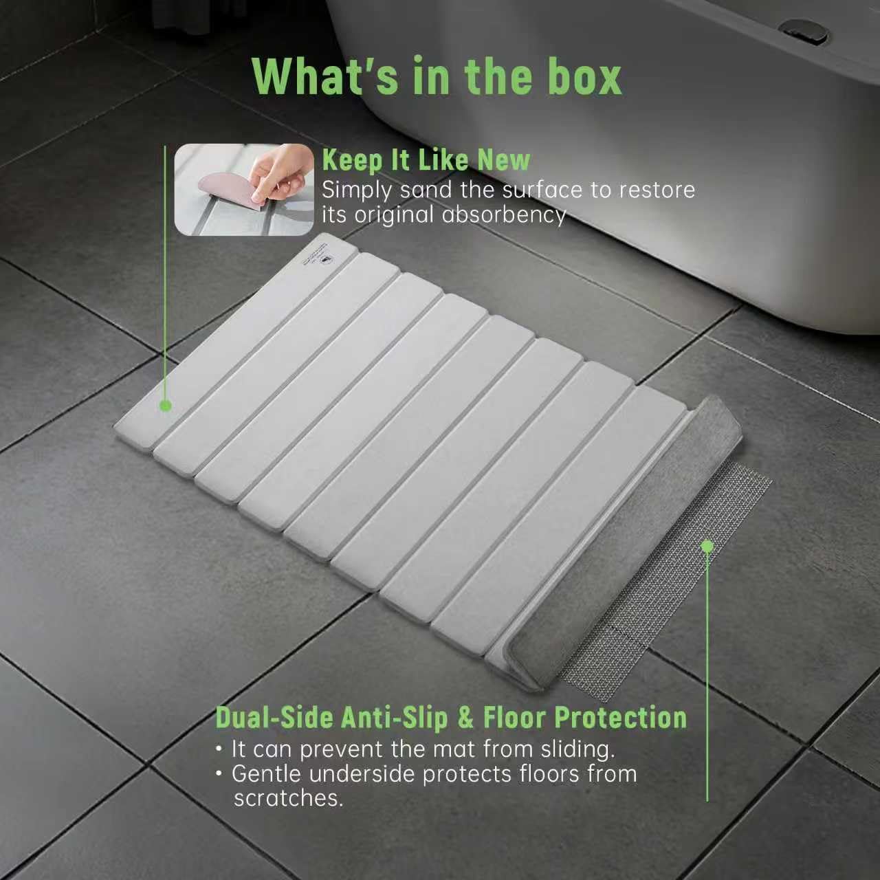 BeeChip Stone Bath Mat for Water Absorption, Foldable Diatomite Stone Mat, Non-Slip & Quick-Drying White Square Bath Mat with Modern Minimalist Style, Easy to Clean, for Bathroom/Kitchen/Hallway